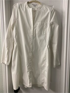Athleta Crisp White Shirtdress with Mandarin Collar and Elastic Waist - Size M